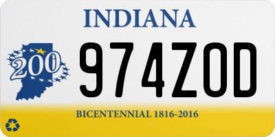 IN license plate 974ZOD