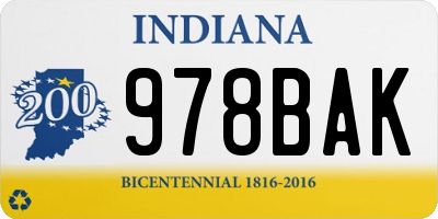 IN license plate 978BAK
