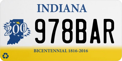 IN license plate 978BAR