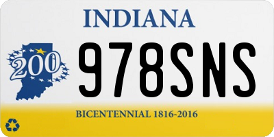 IN license plate 978SNS