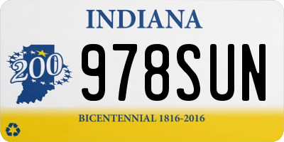 IN license plate 978SUN