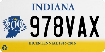 IN license plate 978VAX