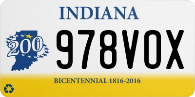 IN license plate 978VOX