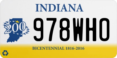 IN license plate 978WHO