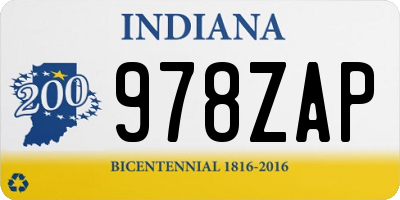 IN license plate 978ZAP