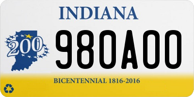 IN license plate 980AOO