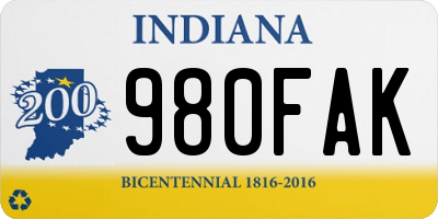 IN license plate 980FAK