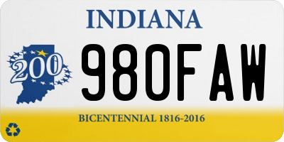 IN license plate 980FAW