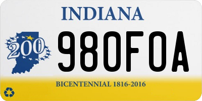 IN license plate 980FOA