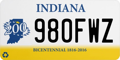 IN license plate 980FWZ