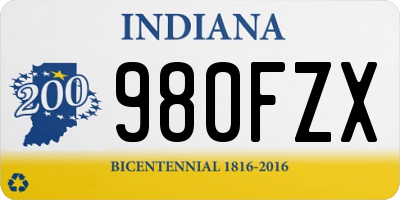 IN license plate 980FZX