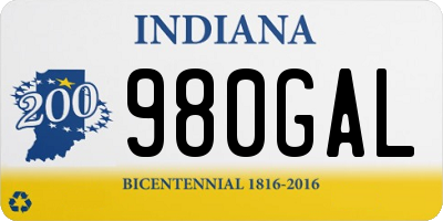 IN license plate 980GAL