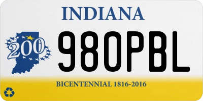 IN license plate 980PBL