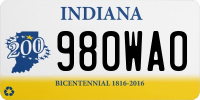 IN license plate 980WAO