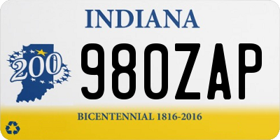 IN license plate 980ZAP