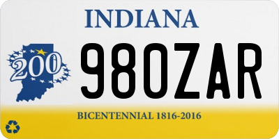 IN license plate 980ZAR