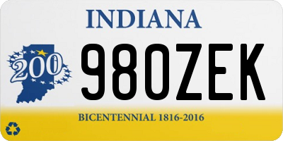 IN license plate 980ZEK
