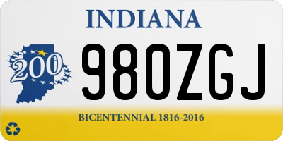 IN license plate 980ZGJ
