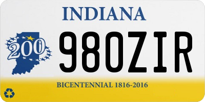 IN license plate 980ZIR