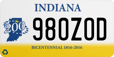 IN license plate 980ZOD