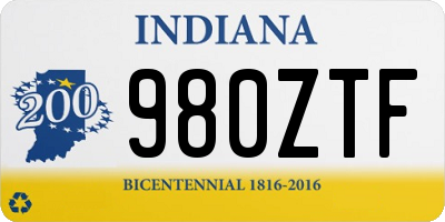 IN license plate 980ZTF