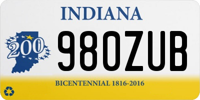 IN license plate 980ZUB