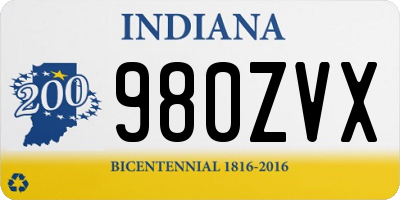 IN license plate 980ZVX