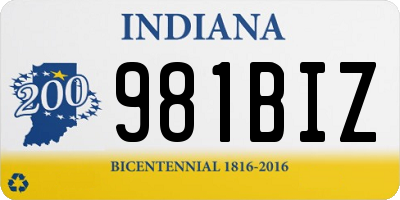 IN license plate 981BIZ