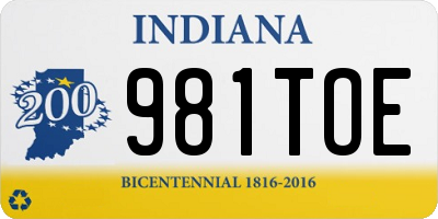 IN license plate 981TOE