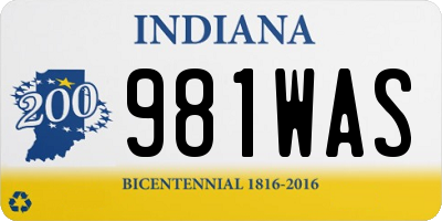 IN license plate 981WAS