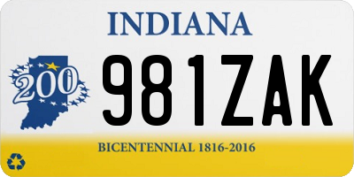 IN license plate 981ZAK