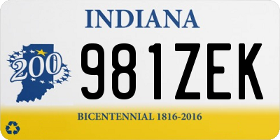 IN license plate 981ZEK