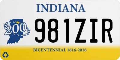 IN license plate 981ZIR