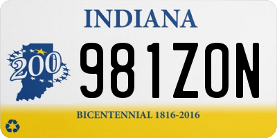 IN license plate 981ZON