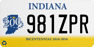 IN license plate 981ZPR