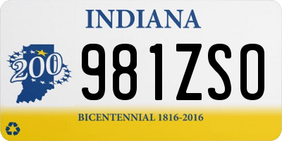 IN license plate 981ZSO