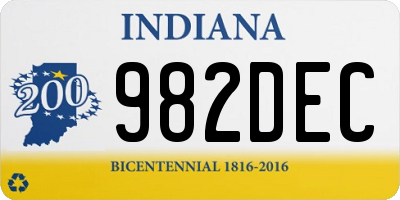 IN license plate 982DEC