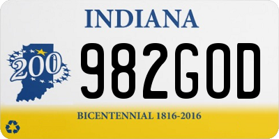 IN license plate 982GOD
