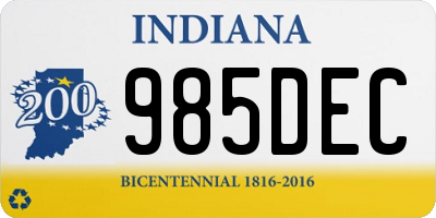 IN license plate 985DEC