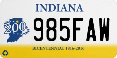 IN license plate 985FAW