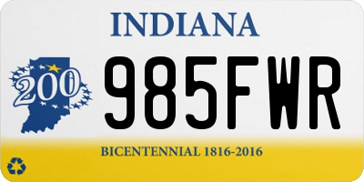 IN license plate 985FWR