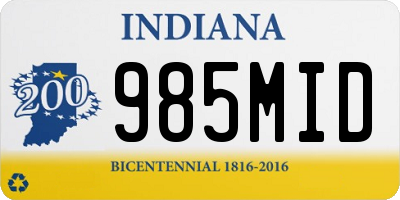 IN license plate 985MID