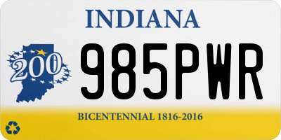 IN license plate 985PWR