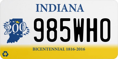 IN license plate 985WHO