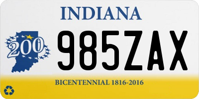 IN license plate 985ZAX