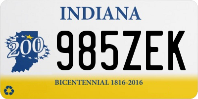 IN license plate 985ZEK