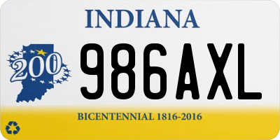 IN license plate 986AXL
