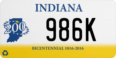 IN license plate 986K