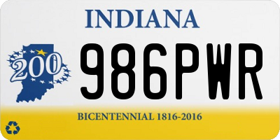 IN license plate 986PWR