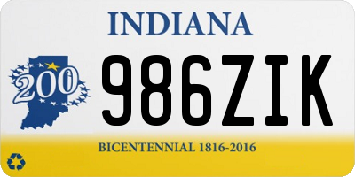 IN license plate 986ZIK